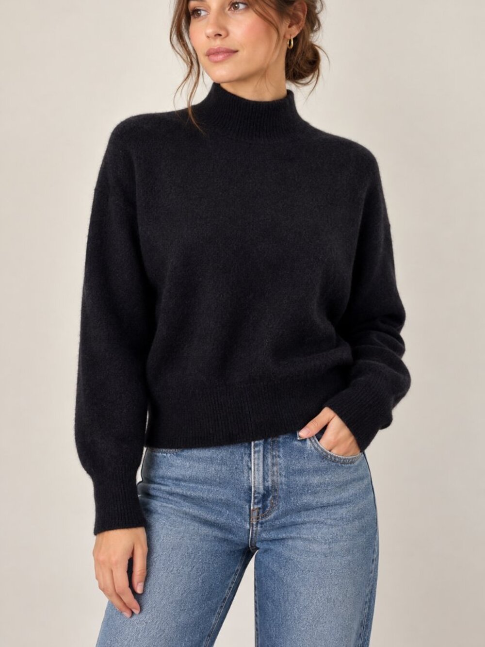 Babaton Aritzia 100% Cashmere Sweater Mock Neck Minimalistic Black Size Medium